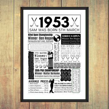 Personalised 70th Birthday Golf Fact Print, 3 of 8