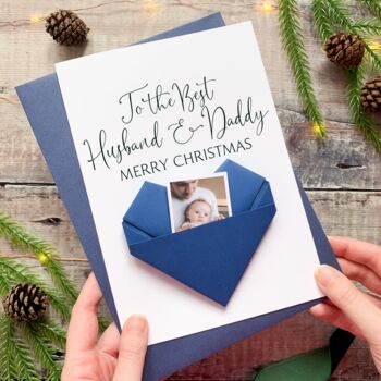 Personalised Christmas Card For Best Wife And Mummy, Husband And Daddy Origami Heart Keepsake Gift, 2 of 8