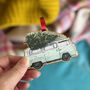 Vw Campervan With Christmas Tree Decoration, thumbnail 2 of 5