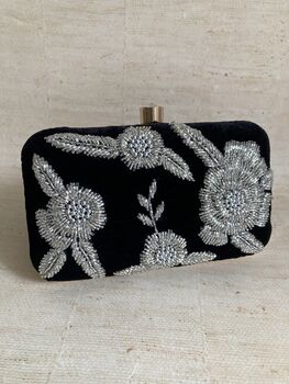 Black Floral Velvet Clutch Bag, 2 of 10