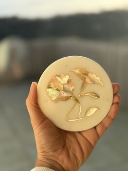 Marble Inlay Coasters, Set Of Four, Dull Gold On White, 2 of 11