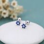 Sapphire Blue Cz Flower Stud Earrings Sterling Silver, thumbnail 3 of 12