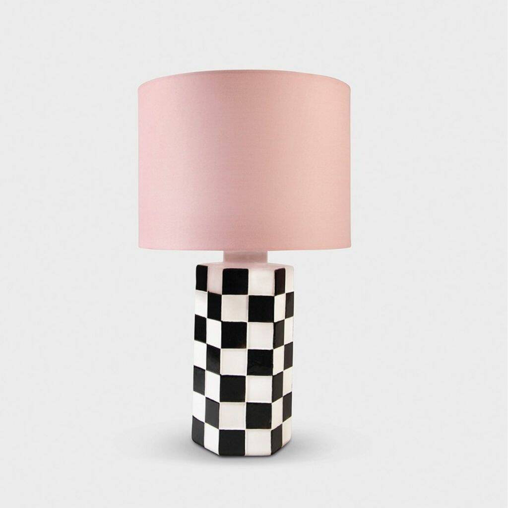 black and pink table lamp