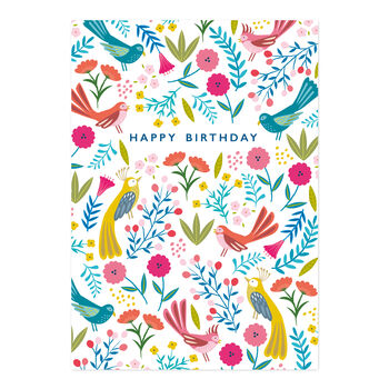 Happy Birthday Card Colourful Birds Pattern, 2 of 4