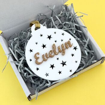 Christmas Tree Bauble With Stars And Name, Gold Or Silver, 5 of 7