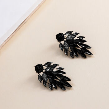 Black And Grey Toned Crystal Leaf Drop Earrings, 3 of 4