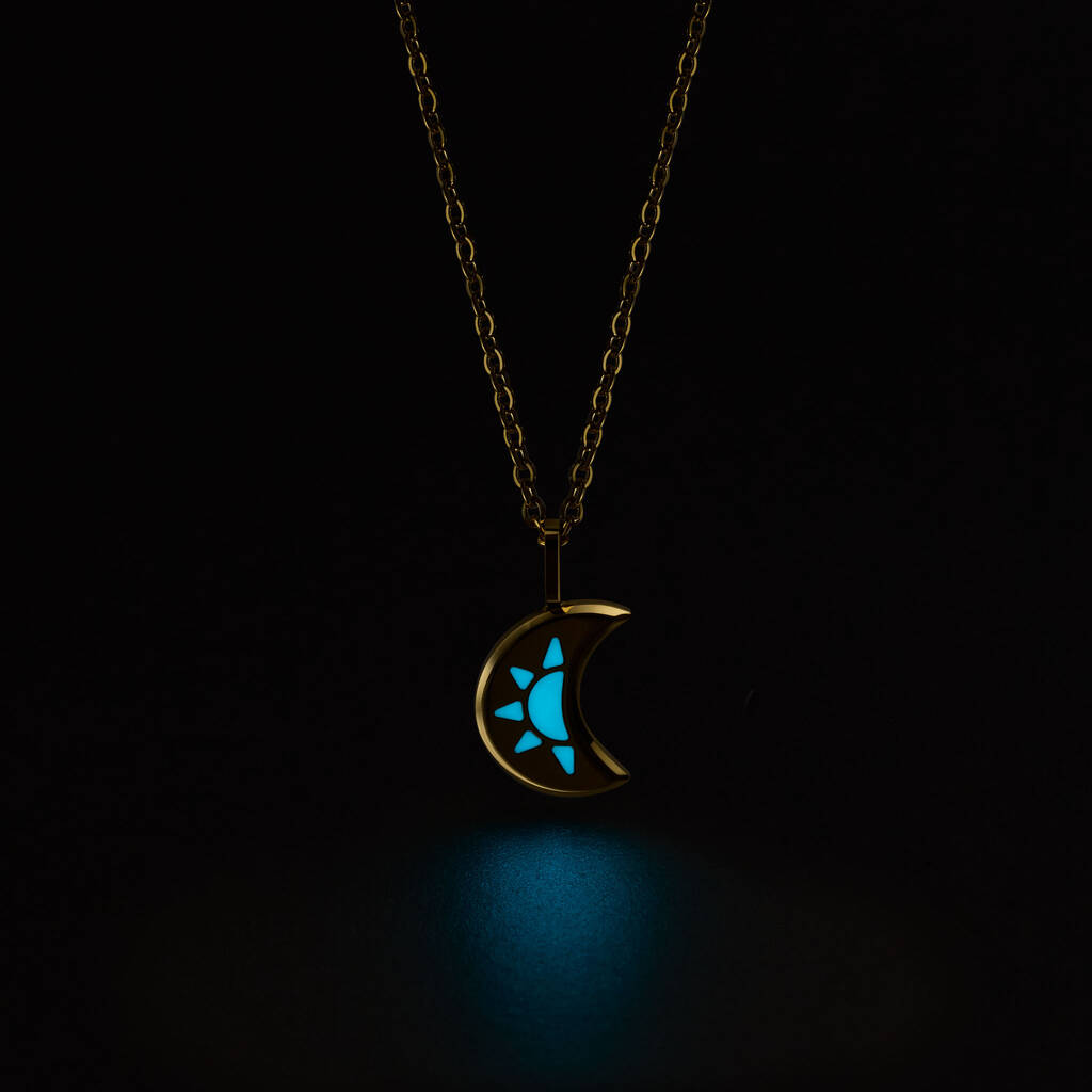 White Luna Aqua Blue Glowing Pendant Necklace With Uv Keyring Torch, 1 of 5