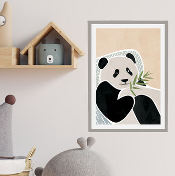Panda Scandi Nursery Decor Art Print Beige Neutral, 3 of 4