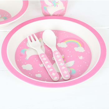 Unicorn Dinner Or Breakfast Set And Personalised Bag, 2 of 5