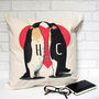 Personalised Penguin Lovers Cotton Cushion Cover, thumbnail 1 of 3