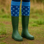 Personalised Birthday Spotty Polka Dot Welly Socks With Gold Foil Label, thumbnail 5 of 10