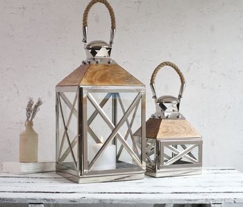 Reclaimed Wood And Stainless Steel Candle Lantern, 3 of 5