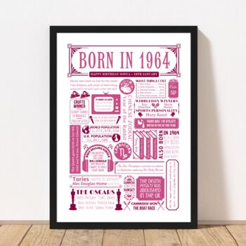 Born In 1964 Personalised 60th Birthday Fact Poster, 3 of 8