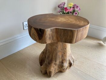 Handcrafted Small Side Teak Stool Table Natural Wood Root, 4 of 6