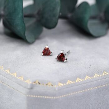 Genuine Garnet Stone Stud Earrings In Sterling Silver, 3 of 11