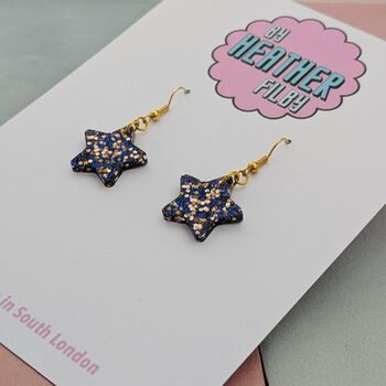 Sparkly Small Star Glitter Christmas Earrings Blue And Red, 3 of 8