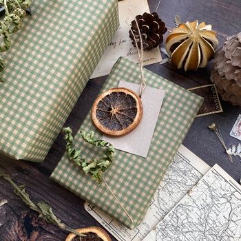 Green Gingham Paper Fibre Wrapping Paper, 8 of 12