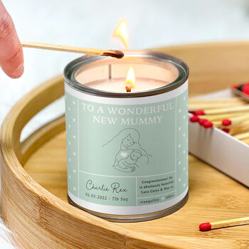 Wonderful New Mum New Baby Candle With Personalised Date And Message, 5 of 9