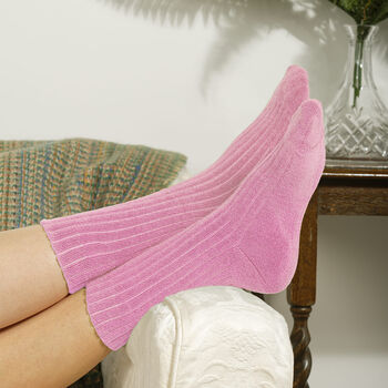 Ribbed Women's Bed Socks Pink, 2 of 3