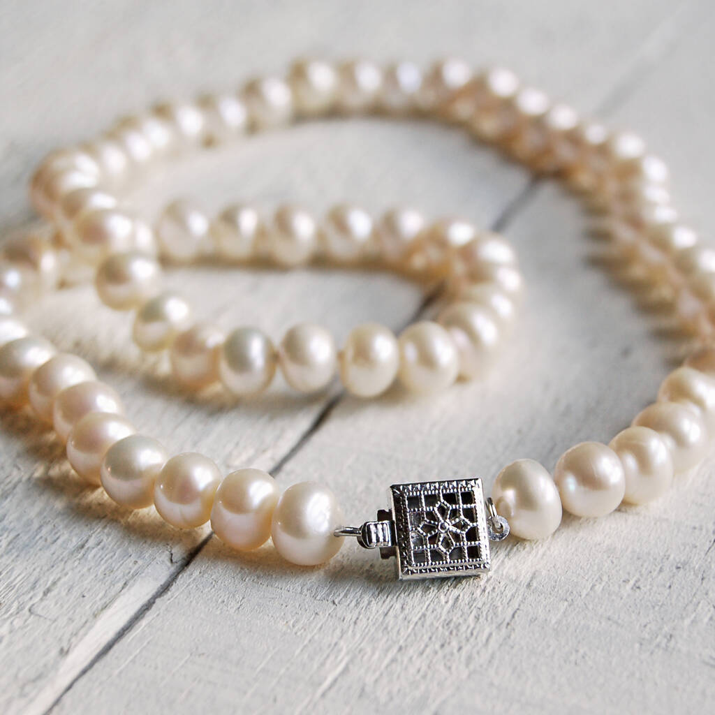 Vintage Style Square Clasp Pearl Necklace, 1 of 3