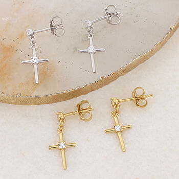 18ct Gold Plated Or Silver Crystal Cross Earrings, 2 of 6