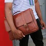 'Gabriel' Men's Leather Messenger Satchel Bag In Cognac, thumbnail 4 of 10