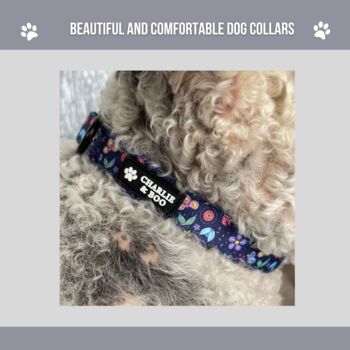 Navy And Pink Floral Dog Collar And Lead, 4 of 4