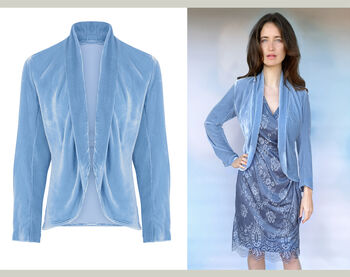 Rosa Jacket In Cornflower Blue Silk Velvet, 3 of 3