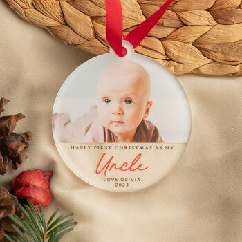 Personalised First Christmas As Uncle Bauble With Baby Photo, 5 of 5