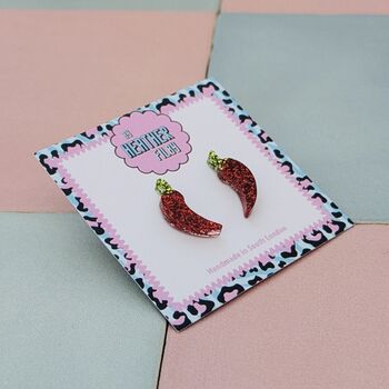 Red Chilli Pepper Glitter Resin Stud Earrings, 3 of 4