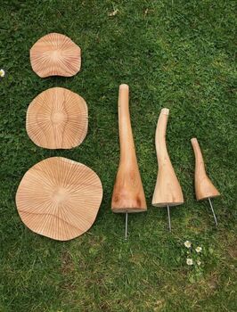 Set Of Three Wooden Mushrooms For Garden, 6 of 12