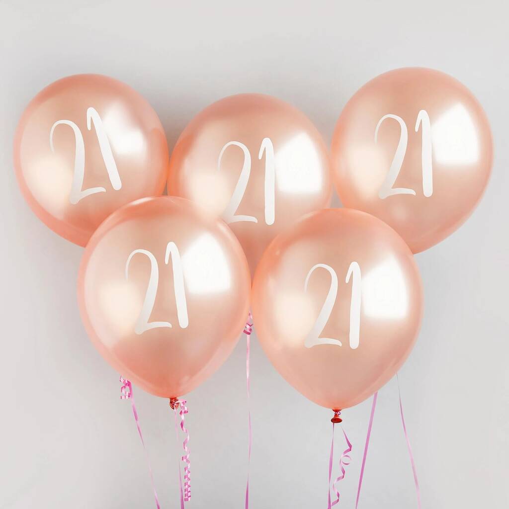 Five Rose Gold 21st Birthday Party Balloons, 1 of 2