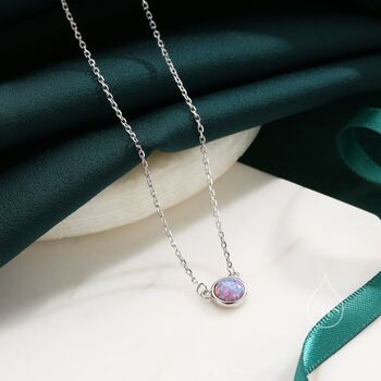 Sterling Silver Lilac Purple Opal Dainty Coin Pendant Necklace, 2 of 12