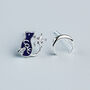 Sterling Silver Blue Cat And Crescent Moon Stud Earrings, thumbnail 1 of 5