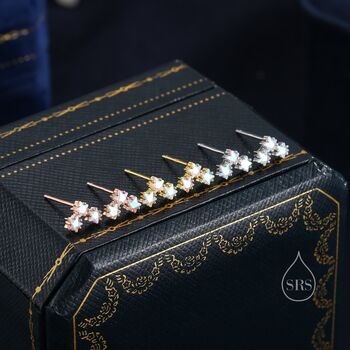 Sterling Silver Tiny Star Aurora Ab Cz Trio Stud Earrings, 5 of 12