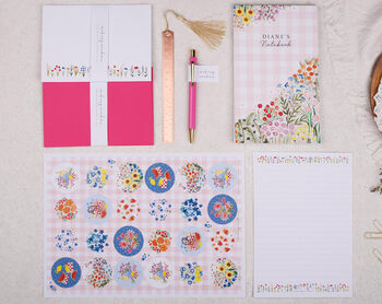Personalised Pink Floral Gingham Stationery Gift Box, 2 of 7