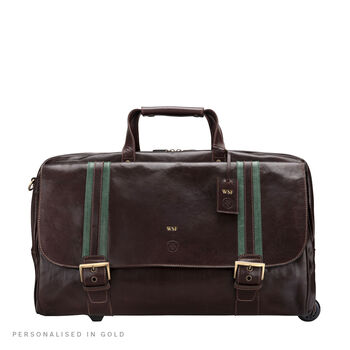 Personalised Mens Wheeled Leather Travel Bag. 'Dino L', 2 of 11