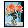Autumn Lilies Orange Blue Floral Graphic Wall Art Print, thumbnail 5 of 6