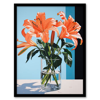 Autumn Lilies Orange Blue Floral Graphic Wall Art Print, 5 of 6