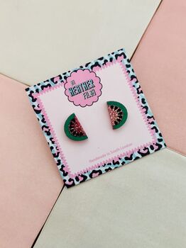 Watermelon Slice Stud Earrings / Summer Fruit Jewellery / Summer Holiday Earrings, 4 of 5