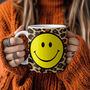 Leopard Print Animal Print Smiley Face Mugs Choice Of Four Colours, thumbnail 1 of 8