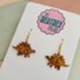 Orange Stegosaurus Dinosaur Glitter Resin Earrings / Jurassic Inspired Jewellery / Novelty Statement Accessories / Gift For Her, thumbnail 3 of 5