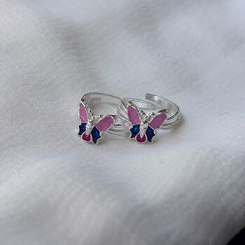 925 Silver Colourful Butterfly Bichiya Midi Toe Ring, 4 of 7