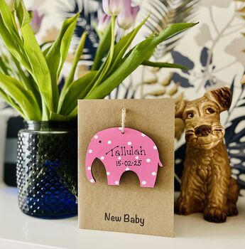 Personalised New Baby Elephant Wooden Gift Card, 2 of 8