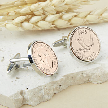 Farthing 1946 80th Birthday Coin Cufflinks, 2 of 11