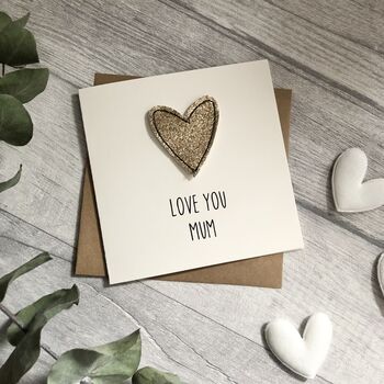 Love You Mum/Mummy Glitter Heart Birthday Card, 2 of 5