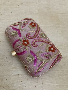 Pink Handcrafted Raw Silk Clutch, 3 of 5