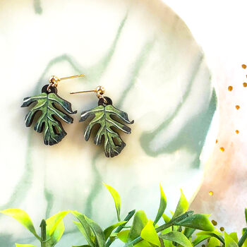 Monstera Deliciosa Leaf Plant Earrings, 2 of 12