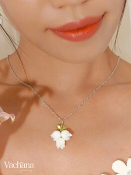 White Lily Of The Valley Dangle Necklace Base Metal Stainless Steel, 3 of 9