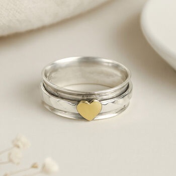 Personalised Sterling Silver Spinner Ring With Brass Heart – 6mm, 2 of 10